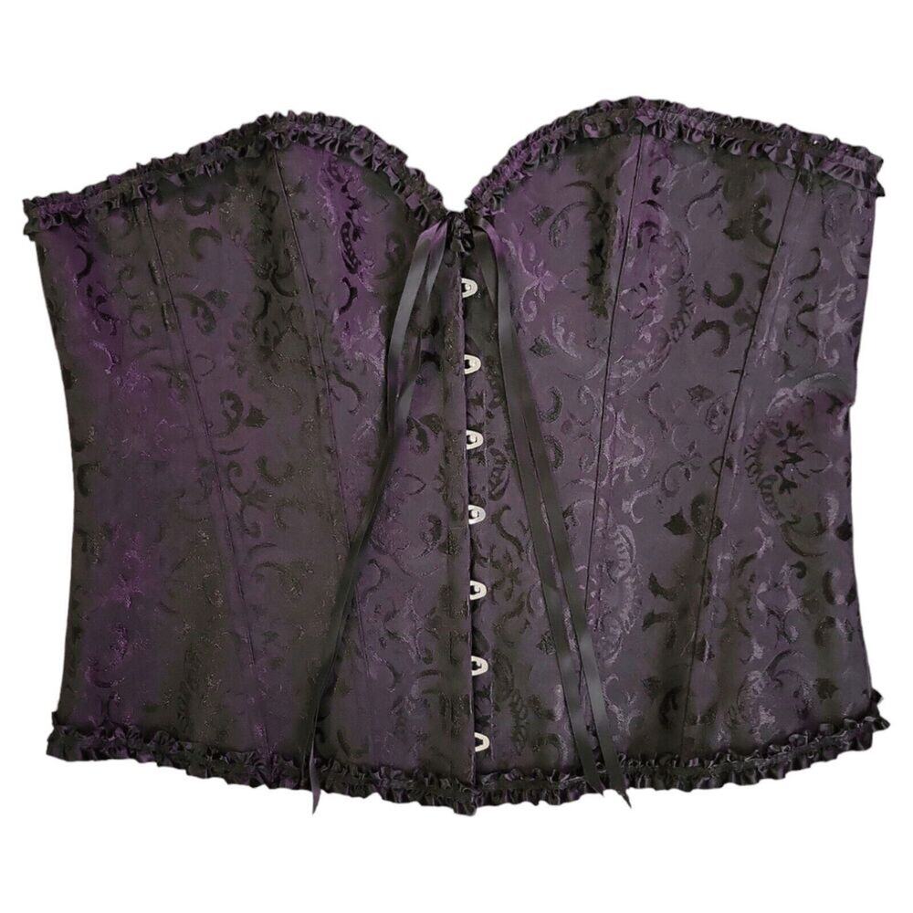 Black overbust strapless corset 5XL brocade busk enclosure Plus Size